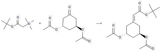 Acetic acid,2-(trimethylsilyl)-, 1,1-dimethylethyl ester can be prepared by 1,1-dimethylethyl trimethylsilylacetate and (3S,5S)-3,5-diacetoxy-cyclohexan-1-one